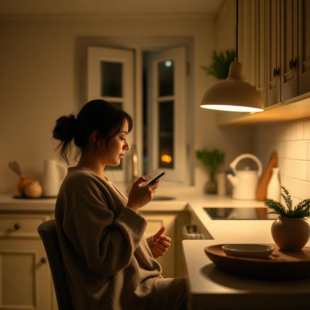 Member filling out an online intake at a cream kitchen table