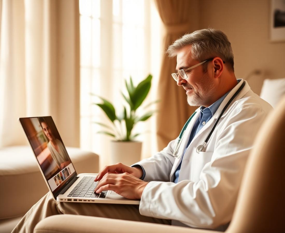 A person reading protocol notes in a warm neutral room