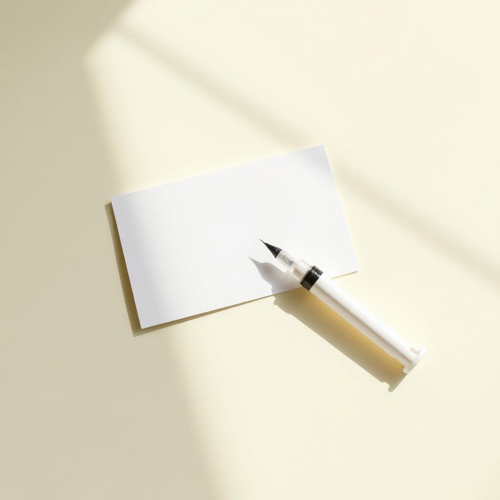 Brand pen and dose guide on cream surface with soft daylight